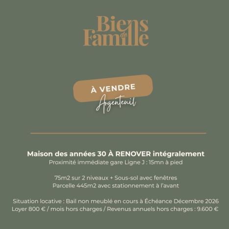 Vente Maison 75&nbsp;m² Argenteuil 4&nbsp;Pièces